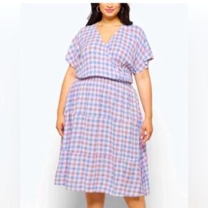 Market & Spruce 100% Rayon Pastel Checkered Dress with Pockets Plus 2X